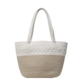 Sac fourre-tout tissé bicolore avec textures crème et beige pour les vacances à la plage - Blanc Cassé