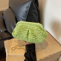 Lime green woven shell clutch bag with gold chain strap for summer beach vacation - Green