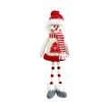 Muñeco de nieve navideño sentado con piernas largas y gorro rojo de punto decorativo - Estilo muñeco de nieve