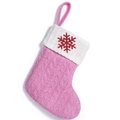 Calcetín navideño de punto rosa con bordado de copo de nieve y puño blanco doblado - Copo de nieve
