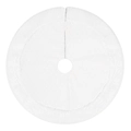 Detail view of white Christmas tree skirt with plush faux fur trim and quilted pattern - White Tree Skirt