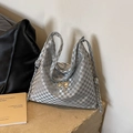 Borsa tote argento a scacchi con fiocco dorato e tracolla a catena per donna - Argento