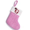 Pink cable knit Christmas stocking with red embroidered letter G and festive hat - Letter G