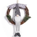 Ghirlanda natalizia fatta a mano con gnomo grigio cappello di paillettes e banner Welcome - Grigio scuro