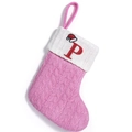 Pink knitted Christmas stocking with white cuff and embroidered letter P decoration - Letter P