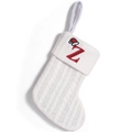 White knitted Christmas stocking with red letter Z embroidery and festive hat accent - Letter Z