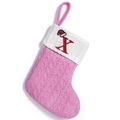 Pink knitted Christmas stocking with embroidered red letter X and mini Santa hat - Letter X