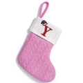 Pink knit Christmas stocking with white cuff and red embroidered letter Y detail - Letter Y