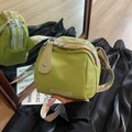 Compact lime green canvas shoulder bag with wide jacquard strap for casual wear - Green