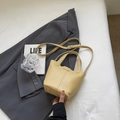 Chic pale yellow lychee leather bucket bag with top handle and adjustable shoulder strap - Without Pendant / Yellow