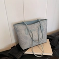 Grande borsa tote minimalista con stampa marmo azzurra per il pendolarismo quotidiano - Stile Patchwork con Motivo Marmorizzato / Blu