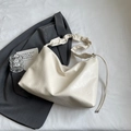 Elegant cream white hobo bag with wrinkled texture and stylish ruffled shoulder strap - Without Cloud Pendant / Off White