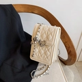 Beige quilted crossbody phone bag with silver heart lock and chain strap - White