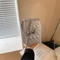 Chic silver quilted chain mini bag with heart clasp and metallic finish for women - Silver