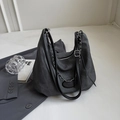 Bolso tote grande gris oscuro de lona lavada con cadena plateada y correa de cuero - Marrón Oscuro