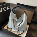 Grand sac cabas gris en tissu avec fermetures éclair argentées et anses noires - Noir