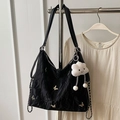 Sac fourre-tout noir avec breloques papillons argentées et pendentif nuage blanc - Noir Avec Pendentif