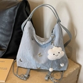 Sac plissé bleu clair avec breloques papillons argentés et pendentif nuage en peluche blanc - Bleu avec pendentif