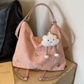 Borsa rosa a pieghe con farfalle metalliche argentate e ciondolo a nuvola di peluche - Rosa Con Pendente