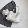 Minimalist large white faux leather tote bag with adjustable silver metal buckle strap - Off-white Without Pendant