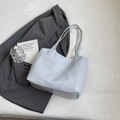 Minimalist large capacity tote bag in glossy light blue finish with slim handles - Light Blue Without Pendant