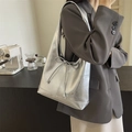 Chic silver metallic tote bag with bow drawstring and heart logo for women - Silver
