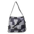 Τσάντα πλάτης denim με γκρι σχέδιο patchwork, διαγώνιο φερμουάρ και ρυθμιζόμενο λουρί - Σκούρο καφέ