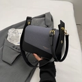 Grey-blue canvas and black leather shoulder bag with gold twist lock for women - Black