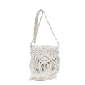 Bohemian off-white hand-woven straw crossbody bag with geometric patterns and long tassels - Off White