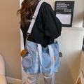 Large light blue nylon tote bag with adjustable shoulder strap and small round coin purse - Blue
