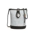 Borsa a secchiello in denim azzurro con finiture in pelle nera e catena argento - Denim Nero