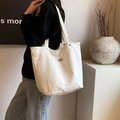 Grande borsa tote in tela color crema per donna, ideale per ufficio e vita quotidiana - Bianco