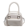 Elegant cream white faux leather handbag with silver hardware and detachable strap - White
