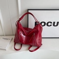 Sac cabas rouge brillant à nœud papillon avec fermeture éclair et grande capacité - Bordeaux