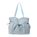 Light blue nylon tote bag with drawstring detail and durable webbing handles - Blue