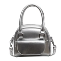 Silver metallic crossbody mini bag with top handles and adjustable shoulder strap - Silver