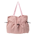 Pink washed fabric crossbody tote bag with adjustable drawstring utility pockets - Pink