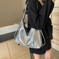 Sac fourre-tout hobo argenté métallisé chic avec nœud et bandoulière grande capacité - Argenté