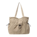 Große khakifarbene Nylon-Einkaufstasche mit Kordelzugtaschen für den täglichen Pendelverkehr - Khaki