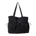 Große schwarze Crossbody-Tasche aus gewaschenem Stoff mit Mehrfachtaschen-Design - Schwarz
