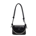 Elegant black bucket bag with glossy wrinkled texture and silver chain strap detail - Black