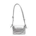 Metallic silver crossbody bucket bag with decorative chain and knotted shoulder strap - Silver