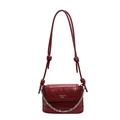 Elegant burgundy bucket bag in glossy oil wax leather with silver chain and knots - Burgundy