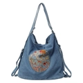 Bolso tote de mezclilla azul con bordado de dragón y correa de hombro ajustable - Azul claro