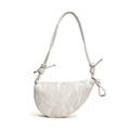 Light grey textured saddle bag with pleated fabric and knotted shoulder strap details - Silver