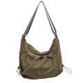 Donker kaki nylon shopper met verstelbare schouderband en trekkoord details - Groen