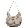 Beige geplooide crossbodytas met trekkoord en verstelbare riem voor dagelijks casual gebruik - Off-wit