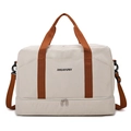 Borsa da viaggio beige capiente con scomparto scarpe inferiore e manici arancioni - Bianco Sporco