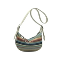 Colorful striped straw hobo bag with adjustable strap and silver chain detail - Beige