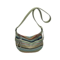 Multicolor striped straw crossbody bag with adjustable green strap and bow charm - Green